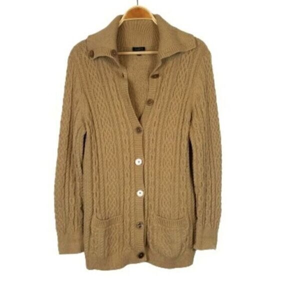 Talbots Cozy Tan Cable Knit Button Down Cardigan Sweater - Picture 1 of 5